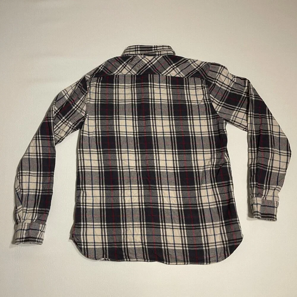Levis Flannel Shirt Mens Size L Navy Blue Red Plaid Long Sleeve Button Up Cotton